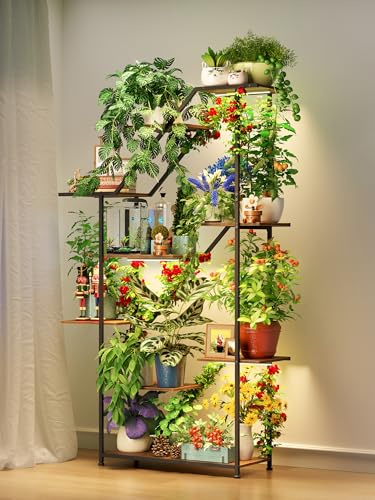 GoTiling Plant Stand Indoor with Grow Lights - 9 Tiered Metal Shelf, 63 Tall Plant Rack for Multiple Plants, Large Flower Holder Stand for Living Room, Patio, Balcony