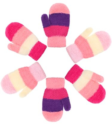 SATINIOR 3 Pairs Toddler Mittens Kids Winter Warm Gloves Baby Soft Stretch Mittens for Boys Girls Children(4-8 Years Size,Pink, Purple, Yellow, Red)