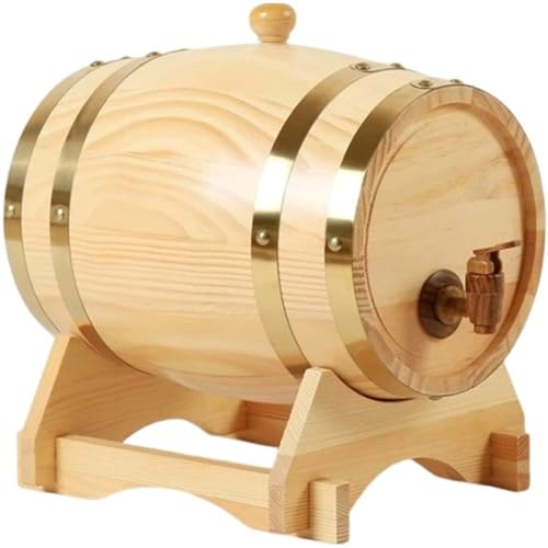 Vobumix Wooden Wine Barrel with Tap, 3l Wooden Whiskey Keg Barrel Decanter, Wine Making Barrels, Leak Proof Brandy Bucket Wine Storage Holder