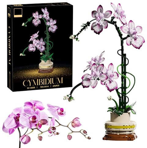 Orchid Flower Building Set for Adults, Orchid Bonsai Building Blocks Toy, Botanical Collection Artificial Flowers for Home Office Decor, Gift for Her Women, Brithday(696 Pieces)