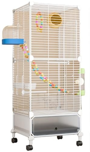 38in Large Bird Cage Parakeet Cage With Rolling Stand, Outdoor Double-layer Cockatiel Bird Aviary With Tray, Iron Flight Bird Cage For Budgies, Finches, Quaker(White iron netting)