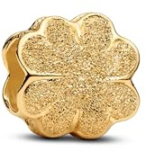 PANDORA Moments Strukturierter Kleeblatt Mini-Charm aus Sterling Silber mit 14k vergoldeter Metalllegierung, Kompatibel Moments, 764047C00