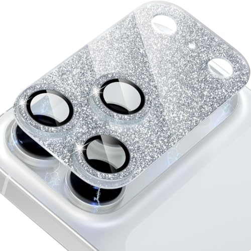 Jurqqer for iPhone 17 Pro Camera Lens Protector, Glitter Silvery | [Superior Scratch-Resistant] [Keep Original Shooting] 9H Ultra-Thin Tempered Glass & Aviation Aluminum Alloy Camera Guard