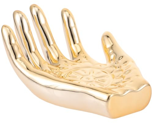 HEMOTON Plateau à Bijoux En Céramique De Main Organisateur De Bijoux Créatif Décoratif Accessoire De Rangement Pour Bagues Et Colliers Usage Maison Et Salle De Bain Finition Dorée