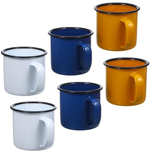 GARVALON Juego De 6 Tazas De Esmalte Vintage Taza Esmaltada para Té Café Agua Y Bebidas Calientes 2.36in para Hogar Oficina Cafetería Y Restaurante