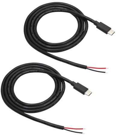 USB Type C Male to 2 Pin Bare Wire Open End Power Cord 5V/5A 3FT, 2-Pack | for DIY Repair, Replacement & Installation of USB-C Equipment