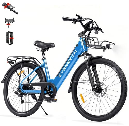 Cyseekin S10 E Bike, 26 Zoll Ebike mit 48V 499,2Wh Akku, 4,4 Zoll LCD Display 250W Motor Elektrofahrrad mit Federgabel, bis 100km 25km/h Pedelec Citybike für Herren Damen Pendeln Erwachsene
