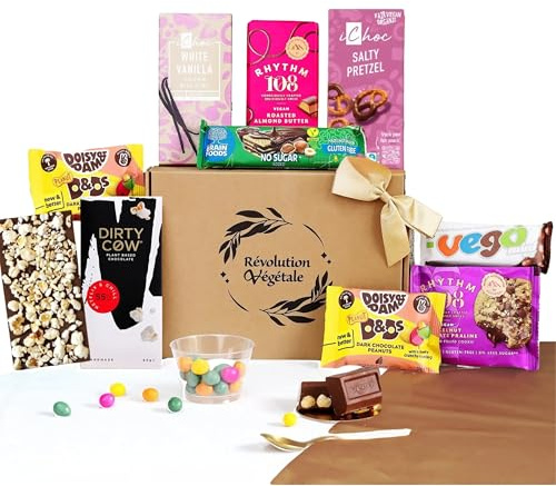 Grande Box Chocolats Vegan - Coffret Cadeau Gourmand contenant 9 Chocolats - Tablettes, Cookies et Dragées 100% Vegan