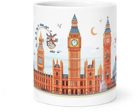 Spomo London Cityscape Illustration Watercolor Style Detailed Architectural Landmarks Ceramic Mug Travel Souvenir Gift