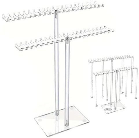 Gansdnek Kettenhalter, Zweistufiger Acryl-Schmuckständer, Multifunktional Schmuck Kettenständer, Schmuck Transparent Kettenständer, Schmuck-Organizer mit 80 Haken für Ohrringe Armbänder Ring