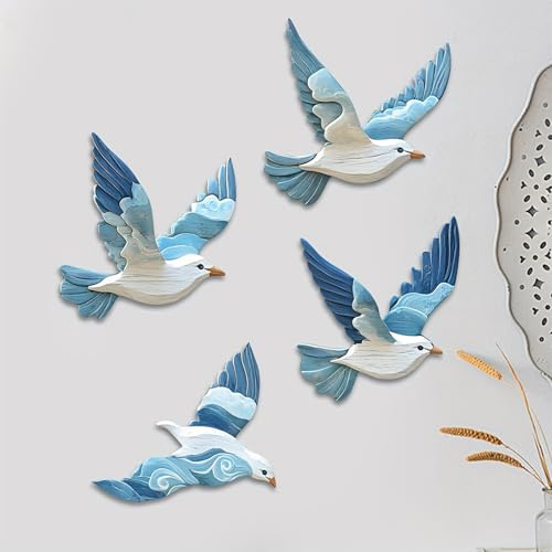 BSITSSS 4PCS Maritime Wanddeko, Wanddeko Maritim, Maritime Deko Brieftaube, Dekorationen mit Küstenmotiv, Strand-Möwendekor für Wohnzimmer, Schlafzimmer, Badezimmer, Ferienhaus