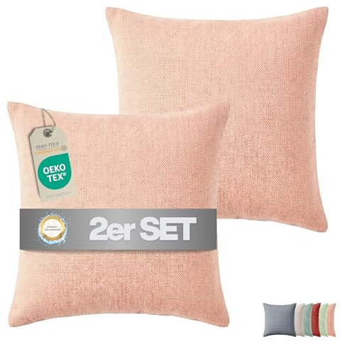 INSPINOVIA Outdoor Kissen mit Füllung | Wasserabweisende Gartenkissen | Indoor- & Outdoorkissen | 2er, 4er & 6er Sets | Dekokissen | Lounge Kissen | Sofakissen | 45 x 45cm (Apricot, 2er Set)
