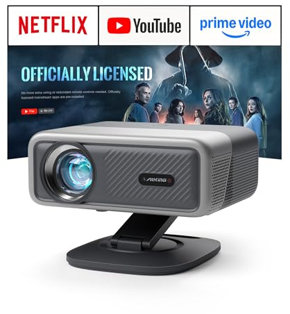 Smart Beamer 4K 【Offiziell APPs & Dolby Audio】 3500 ANSI Video Projektor, Autofokus&Trapezkorrektur, VISSPL 1080P Full HD WiFi6 Bluetooth Heimkino/Outdoor Beamer mit 360°-Halter, für Handy/PC(Grün)