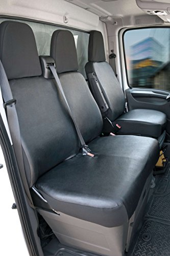 Walser Transporter Sitzbezüge Auto für FIAT Ducato, 1 Einzelsitz (Aussparung Armlehne rechts) & Doppelbank, Sitzbezüge aus Kunstleder, Sitzschoner, Sitzauflagen Set für Van