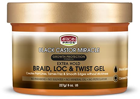 African Pride Black Castor Miracle Extra Hold Braid, Loc, Twist Gel, Tames Frizz & Edges, Paraben, Sulfate, Mineral Oil and Petrolatum Free, Contains Black Castor & Coconut Oil, 227g/8oz