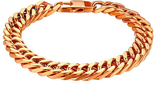 Cupimatch Herren Armband Panzerkette Edelstahl Poliert Glieder Link Kettenarmband Panzerarmband 21CM Biker Armkette Armreif für Männer Jungen Rosegold