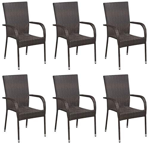 Tidyard 6 STK. Stapelbare Gartenstühle Bistrostuhl Stapelstuhl Balkonstuhl Poly Rattan Gartenstuhl Terrasse Stuhl Gartensessel Stuhl Sessel Gartenmöbel Braun