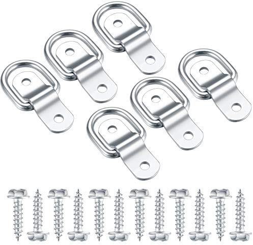 Anneaux D'arrimage en D, Crochet Fixation INOX, Anneau De Montage pour Anneau De Fixation, Darrimage Sangle 6 Pcs et 12 Vis pour Remorque Voiture, Hamac Bois, Camping