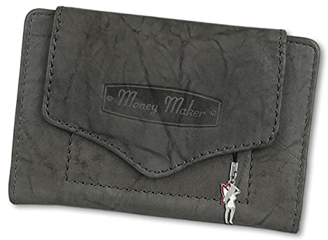 Money Maker Damen RFID Blocker Portemonnaie Geldbörse grau Leder 9x3x13 OPJ700K Leder Portemonnaie