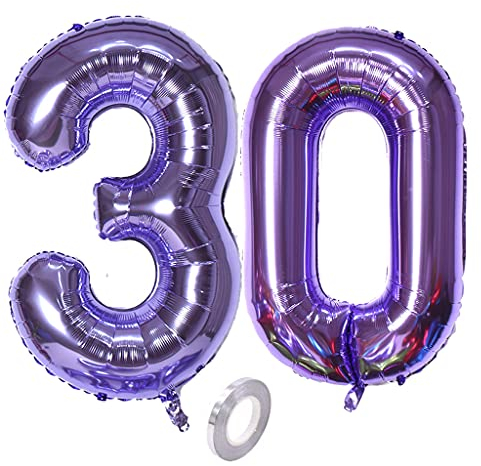 Luftballons Zahl 30, Zahl ballon 30 lila Luftballons 30. Geburtstag deko frau Folienballon 30 Zahlballons 30 lila XXXL 40 Riese Aufblasbar Helium Ballon 30 jahre Geburtstag Deko frauen lila (30)