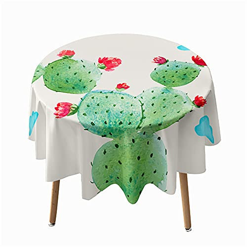 Highdi Tovaglia Rotonda Antimacchia, Tavolo Circolare Copertura Antipolvere Impermeabile Moderna Tovaglia Tonda per Buffet, Matrimonio, Ristorante, Festa (Cactus,Rotondo 150 cm)