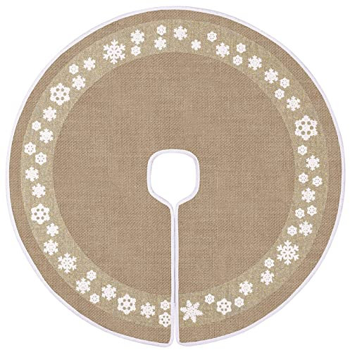 MACTING Cache Pied Sapin, Jupe de sapin de Noël en toile de jute avec flocon de neige, 76,2 cm