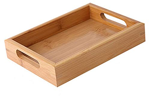 Bandeja Rectangular de Bambú Mini Bandeja de Bambú Duradera Bandeja de Bocadillos de Bambú Bandeja de Bambú para Servir con Asas Bandejas de Cocina Rectangulares Bandeja de Madera para Servir