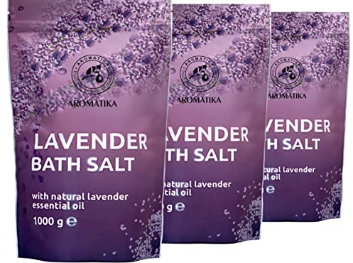 Meer Badesalz Set Lavendel - 3kg - Bade Meersalz mit Ätherischem Lavendel Öl - Aromatherapie Badewanne - Körperpflege - Guter Schlaf - Entspannung - Gute Laune Badeduft - Badezusatz 3 x 1kg