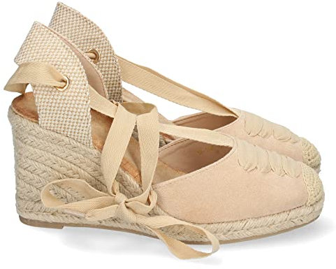shoes&blues.es 63055-Sandalia de Cuna para Mujer, Forrado de Yute, con Pala Cerrada, y Cierre de Cordones, Primavera Verano 2022. Talla 36 Beige