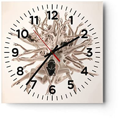 Modern Wanduhr Modern Stück Ballett 40x40cm Quadrat Groß Wand Uhr Glas Analog Zimmeruhren Küche Büro Wohnzimmer Glasuhr Wall Clock Dekoration Design Wanddekoration Küchenuhr C4AC40x40-4636