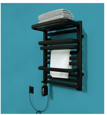 WRJAHCG Sèche Serviettes Électrique,Mural Porte-Serviettes 415W Radiateur De Salle De Bain Électrique avec Thermostat De Contrôle Intelligent Rapide Étagère Portable 450Mm*650Mm,Noir,Left
