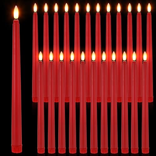Macarrie 24 Packs Flameless Taper LED Candles, Red, 11 Inch