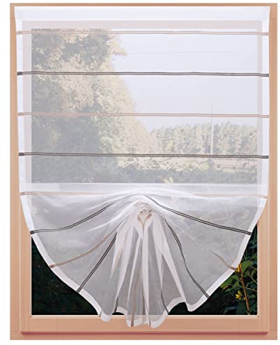 SeGaTeX home fashion Scheibenhänger Schwalbenschwanz Juna Organza in beige-braun Gardine mit Klettband 120 x 80 cm