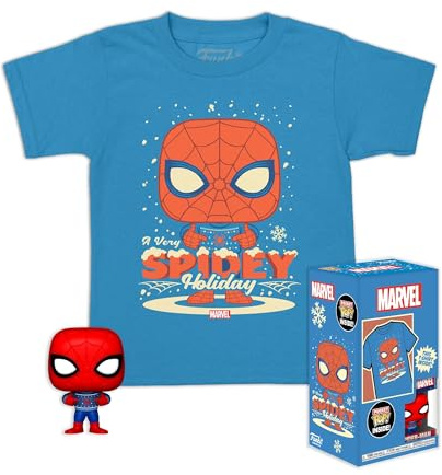 Funko Pocket POP! & Tee: Marvel-Holiday Spiderman - Spider-Man - Large - (L) - T-Shirt - Clothes With Collectable Vinyl Minifigure - Gift Idea - Toys and Short Sleeve Top for Adults Unisex Men