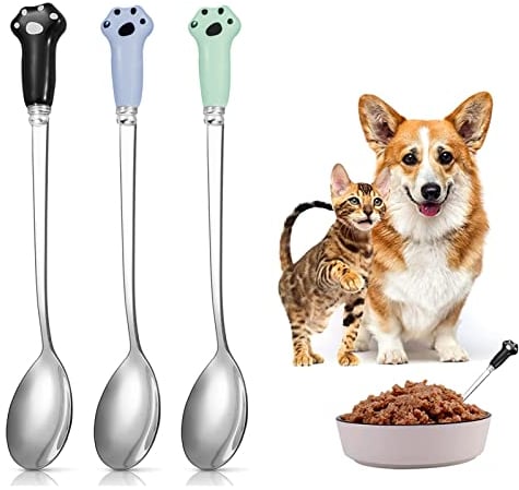 EQLEF Pet Food Spoon, Paw Cat Can Spoon Stainless Steel Dog Spoon for Feeding Pet Wet Food 3 Pieces
