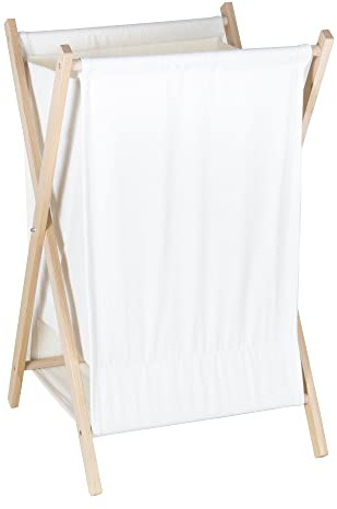 Eden & Willow Laundry Basket | Foldable Washing Hamper 30L | Baskets with Beach Wood Legs | Wash Basket for Bathroom & Household Essentials | Laundry Room Accessories Dispenser (Cream)