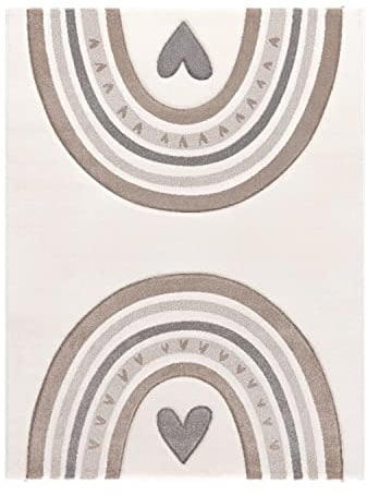 TT Home Kinderzimmerteppich Junge Mädchen Kinderteppich 3D Optik Herz Regenbogen, Farbe: Beige Creme, Größe:160x230 cm