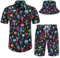 Spanoous Hawaii-Hemden und Shorts für Herren, 2-teiliges Strand-Outfit-Set mit Eimerhüten, Farbe: 04., Medium