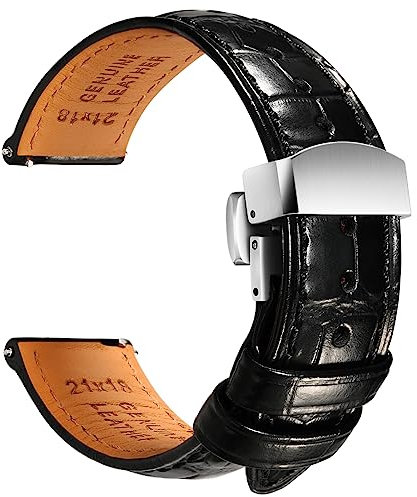 REZERO Leder-Uhrenarmbänder für Herren, Krokodilprägung Uhrenarmbänder mit Schnellverschluss, Ersatz Armband aus Echtem Leder für Uhren 19mm 20mm 21mm 22mm