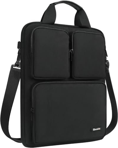 Gocokia Borsa per computer portatile a tre tasche per MacBook Air, 13 pollici, MacBook Pro Retina, 14.1 pollici, borsa a tracolla, borsa messenger bag, Nero