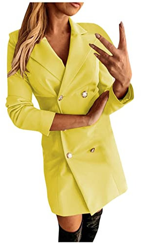 LLonGao Italienische Mode Damen Lederimitat Jacke Damen Sweatjacke Damen Winter Mantel Damen Frau Lederjacke Damen Mantel Winter Elegant Jeansjacke Braut Jacke Damen Lang (Yellow, L)