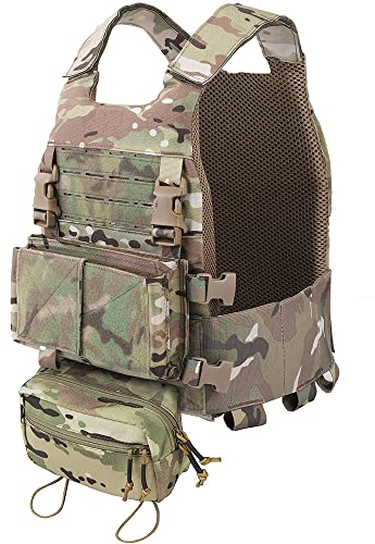 KRYDEX GEAR FCS Taktische Weste Plattenträger Low Profile Airsoft Weste Verstellbarer MOLLE Platten Träger Brustschützer für Paintball-Spieltraining Jagd im Freien CS