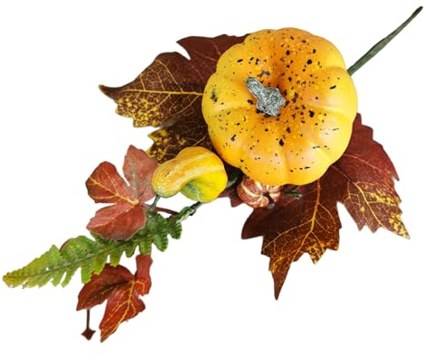 künstlicher Dekozweig Herbst 33cm Herbstdeko Kürbis künstlich Blatt Farn Ahorn Kunststoff