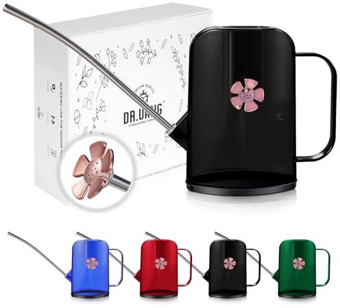 Regadera de interior para plantas de casa, pequeñas regaderas con boquilla larga, modelo de flor, cabezal de aspersor de 1,2 L, color negro y café