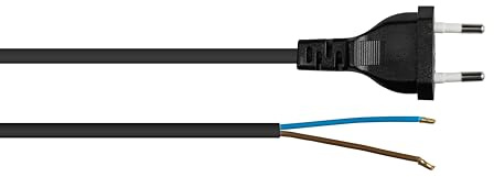 kabelmeister Euro-Netzkabel - 5 m - Euro-Stecker Typ C (gerade) an abisolierte Enden - STROMKABEL zum Konfektionieren - KUPFERLEITER - Adernquerschnitt: 0,75 mm² - SCHWARZ