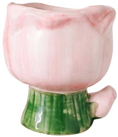 Amosfun Ceramic Floral Makeup Brush Holder Pen Pot Cute Cosmetic Brush Organizer for Desk Pink 8.3x10.5cm Desktop Storage for Vanity and Small Accessories