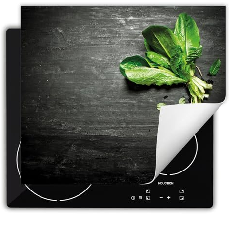 DarHaus Herdabdeckplatte Einteilig Küche Herdabdeckung Ceranfeld Herdabdeckplatten Anti Rutsch Matte Aufrollbar 60x52 cm, Kräuter - Holz