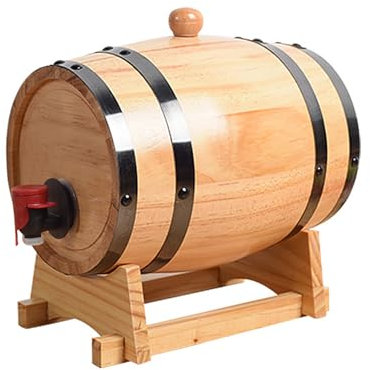 Distributeur de boisson en forme de tonneau - 1,5 l - Carafe à whisky pour alcool - Avec robinet - Distributeur transparent avec support en bois - Pour vin, whisky, limonade (1,5 l)