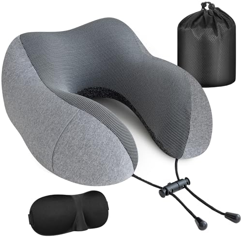 Cirorld Nackenkissen Flugzeug, Comfy Reisekissen Memory Foam, Ergonomisch Gestaltetes Nackenkissen Reise, Nackenhörnchen mit Schlafmaske, Ohrstöpsel, Tasche Ideal für Reisen, Flugzeug, Büro, Auto