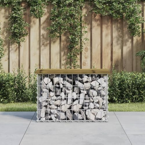 Rantry Gabionenbank Bank Sitzbank Parkbank Möbel Gabione Steinkorb Drahtkorb Gartenbank Bänke Gabionenkorb Ruhebank Gartenbank aus Gabionen 63x31,5x42 cm Kiefernholz Imprägniert